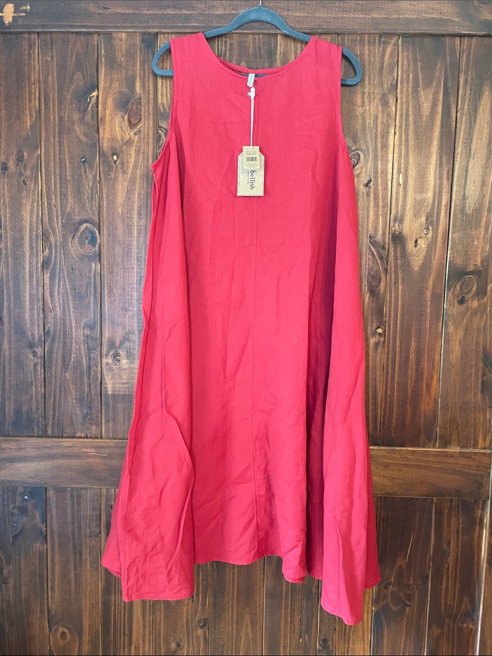 New Creative Co-Op Red Embellish Cotton-Linen Dress SzXL